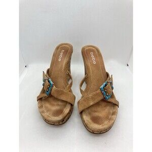 Bebe Cork Wedge With Suede Straps Turquoise Color Buckle Size 8M